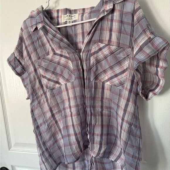 Anthropologie Cloth & Stone Plaid Shirt in Mauve and White - Picture 2 of 7